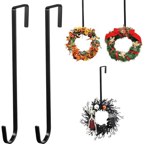 Set of 2 38cm Black Metal Christmas Wreath Hangers, Christmas Door Hook for Front Door, for Hanging Christmas Garlands, Halloween, Christmas Decorations (1/5)
