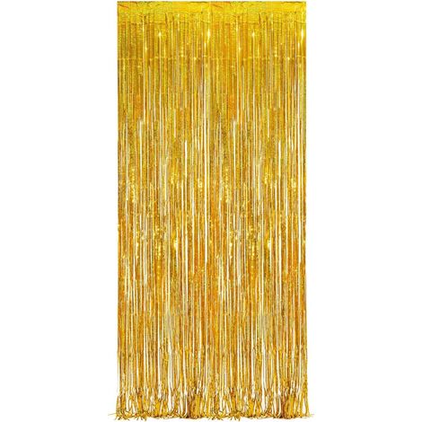 Rideau à paillettes - Rideau de fête - Rideau métallisé - Décoration de fête - Fond - Idéal pour les fêtes - Or - 1 x 2,5 m (1/5)