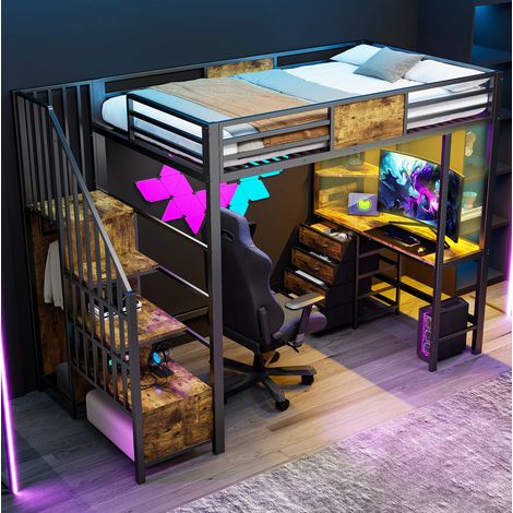 letto contenitore 90x200 scrivania LED nero OKMYHOME (1/5)