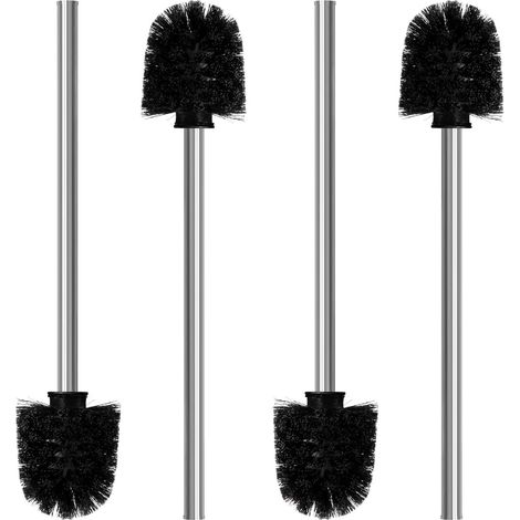 Lot de 4 brosses WC noires - Tête de brosse de 8 cm de diamètre - Brosse WC avec manche en acier inoxydable - Brosse de nettoyage WC