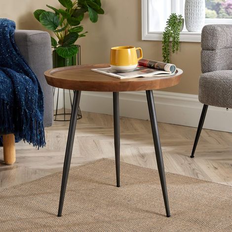 Small Coffee Table Round Rustic Solid Mango Wood Living Room Furniture Unit (1/5)