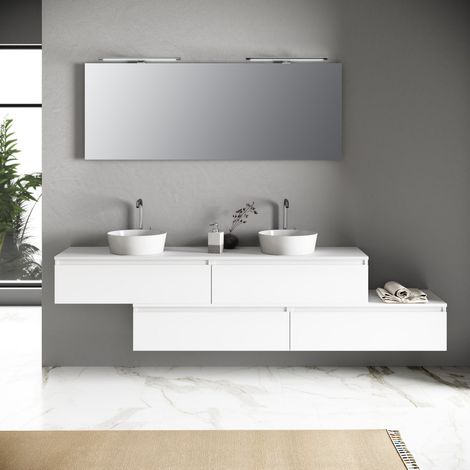 Composizione doppio lavabo 9 pezzi YOKA bianco (1/5)