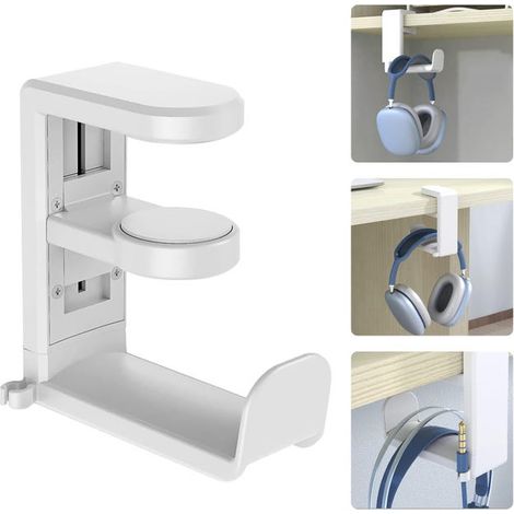 Soporte para auriculares, soporte para auriculares, soporte para debajo de la mesa, escritorio, organizador de escritorio, accesorios blancos (1/5)