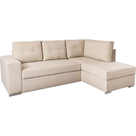 ADEN - Canapé d'angle convertible avec coffre en tissu - Beige - Angle Droit (1/5)