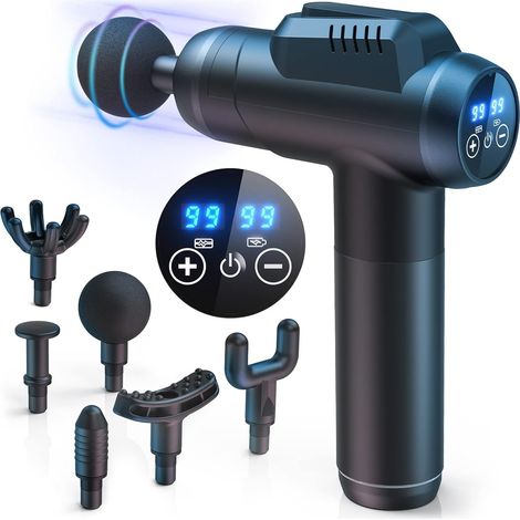 Pistolet de Massage Professionnel 99 Vitesses avec Écran LCD Tactile - Massage Musculaire Profond pour Dos, Épaules, Jambes - 6 Embouts, Silencieux, Anti-Douleur, Charge Type-C - Cadeau Femme/Homme