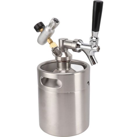 Système de mini-fût à bière 2L en acier inoxydable, système de robinet pour mini-fût de bière, fût à café, vanne de sortie réglable, manomètre 60 PSI (1/5)