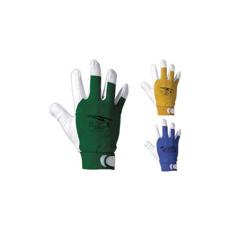 GUANTI DA LAVORO PELLE FIORE OVINA DORSO COTONE- - tg. 8 verde - 12 paio