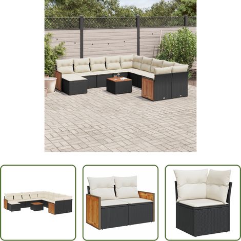 vidaXL Set de sofás de jardín 12 piezas cojines ratán sintético negro (1/5)