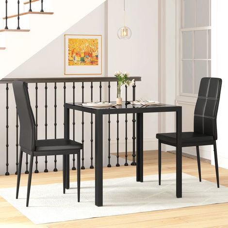 Ensemble de salle à manger, table et 2 chaises, ensemble gain de place, noir