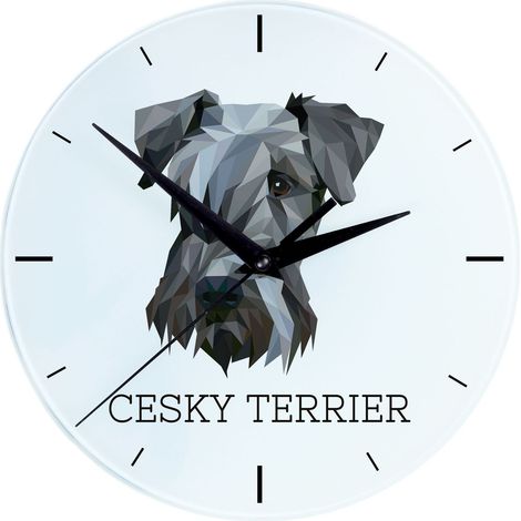 Terrier checo, Cesky Terrier: reloj de pared geométrico con foto e inscripción de Art-Dog (1/4)