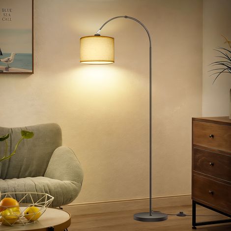 Oraymin – Verstellbare Wohnzimmer-Stehlampe mit Leseleuchte - Stehleuchte im Vintage & Boho Stil aus Leinen und Metall - E27 3000K Leuchtmittel inklusive - Stehleuchte 170cm mit Fußschalter