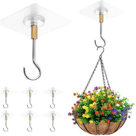 Lot De 6 Crochets De Plafond Autocollants Sans Perçage Transparent Crochet Plafond Adhésif Durable Support Acier Inoxydable Pratique Pour Plantes Suspendues Cuisine Salle De Bain Balcon Maison (1/5)