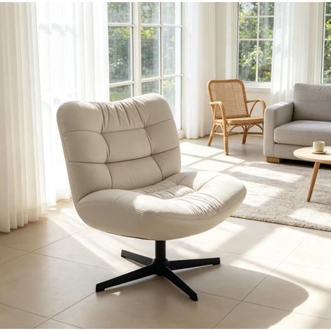 Poltrona lounge girevole in ciniglia color crema 70 x 80 x 82 cm OKWISH (1/5)