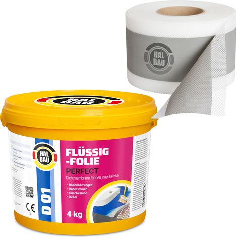 HALBAU Dichtset für Duschabdichtung Bad Abdichtung Dichtband Flüssigfolie 4kg H01 (1/5)