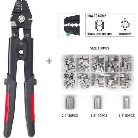 Outil de sertissage de câble métallique jusqu'à 2,2 mm avec 150 pièces 1,2/1,5/2 mm en aluminium à double barillet (1/5)