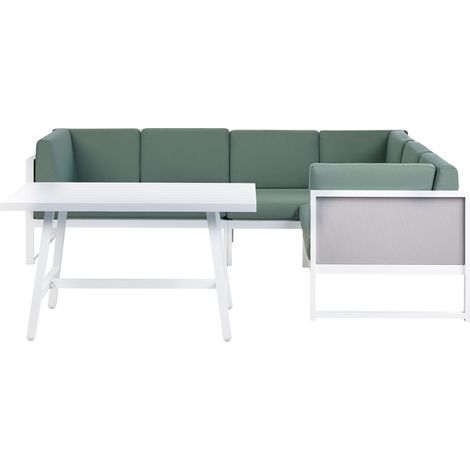 Conjunto de jardín moderno con mesa de centro de aluminio blanco cojines verdes Castella/Fratte (1/5)