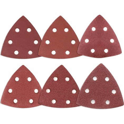 Delta-Triangles de Ponçage,120 pièces 6 Trous Triangles Abrasifs Delta Mixpack (20 x grain 40/60/80/120/180/180/240 chacun),90x90x90mm Papier Abrasif pour ponceuses delta,Feuilles Abrasives (1/3)