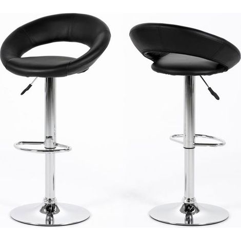 Plus Tabouret de bar en similicuir, noir, avec pied chromé, hauteur réglable. (1/2)
