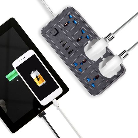 Multiprise à 6 prises. Comprend 3 ports USB et 1 port USB-C, un câble de 1,8 m (6 pi), une protection contre les surtensions, idéale pour le bureau, la maison ou une chambre d'étudiant équipée d'un i (1/5)