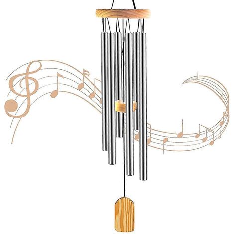 Carillon éolien d'extérieur, carillon éolien de jardin pour terrasse, cour arrière, décoration intérieure, 6 tubes en alliage d'aluminium (argenté) (1/5)