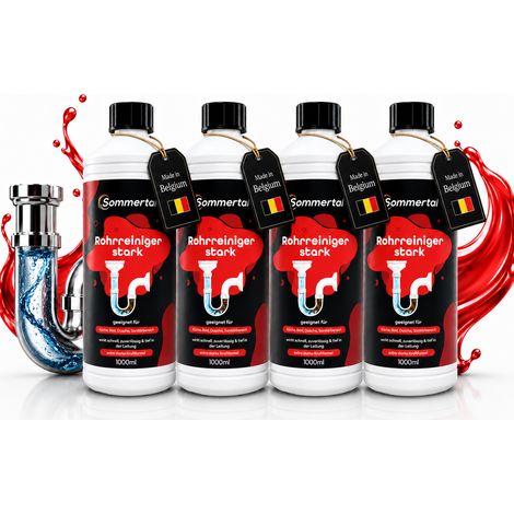 Sommertal Rohrreiniger stark 4 Liter, Abflussreiniger extra stark pH 14 Rohrfrei gegen Verstopfungen & Gerüche, für Küche Bad Dusche, PVC & Gummi (1/5)