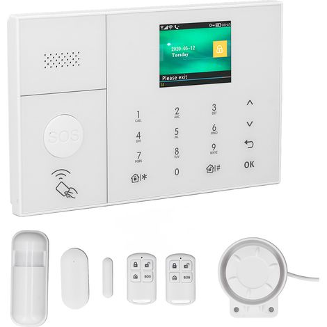 Contrôleur domotique TUYA avec système d'alarme antivol double réseau GSM/Wi-Fi, détecteur de mouvement PIR, télécommande et détecteur de porte/fenêtre. (1/5)