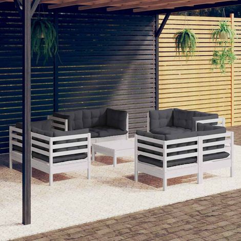 Salon de jardin 9 pcs Ensemble Table et Chaise de Jardin - avec coussins anthracite Bois de pin BV520481 - BonneVie (1/5)