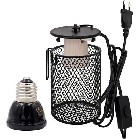 Reptile Lampe Chauffante en Céramique avec Protection, éclairage Chauffant 50W Infrarouge Pet Lampe Chauffante Support d’abat-jour avec Anti Cage Lampe Chauffante pour Tortue Serpent Poussin