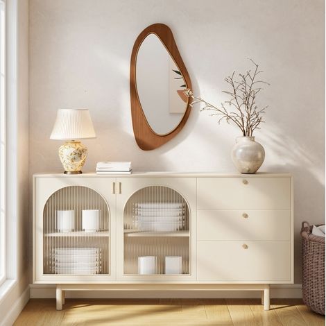 Miroir mural fenêtre 91,5 x 45 x 3 cm en verre et placage de pin naturel, pour chambre – MEUBLIV (1/5)