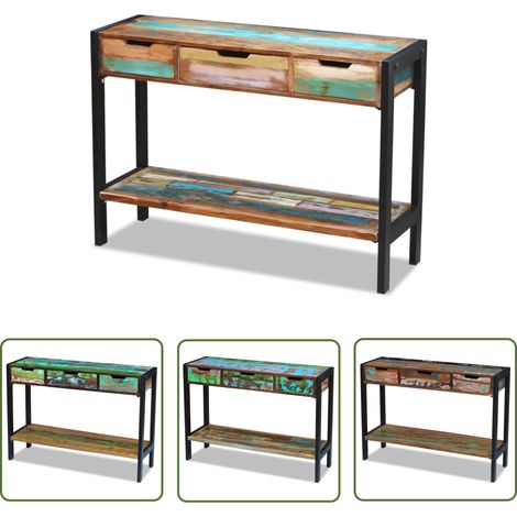 The Living Store Sideboard mit 3 Schubladen Altholz Massiv - Sideboard - Vintage Sideboard - Altholzmöbel - Massives Holz - Stahlrahmen (1/5)