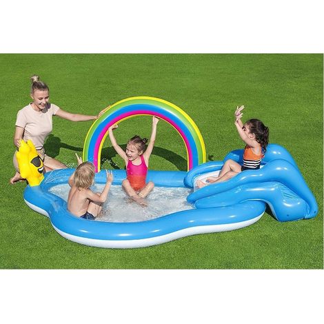 TRADE SHOP - Piscina Per Bambini Arcobaleno 2 Anni+ Gonfiabile 257x145x91cm Con Scivolo 53092 - (1/5)