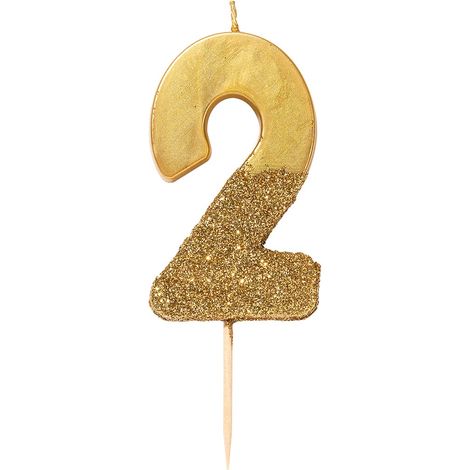 Bougie d'anniversaire numéro 2 dorée avec paillettes Décoration de gâteau Jolie, scintillante pour enfants, adultes, 2e, 21e fête, anniversaire, âge jalon (1/5)