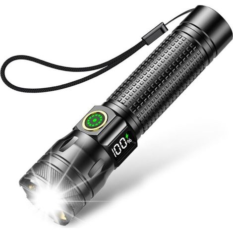 Lampe Torche LED Rechargeable, Flashlight Lampe de Poche LED Ultra Puissante Tactique en Aluminium, 3 Modes d'éclairage & Zoomable pour Camping/Randonnée/Urgence/Coupure de Courant