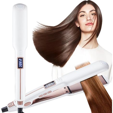 Lisseur Cheveux 2 en 1 en Céramique et Titane, Technologie Ionique et Plasma, 27 Températures Réglables 100-230°C, Chauffe Rapide en 10 s, Écran LCD