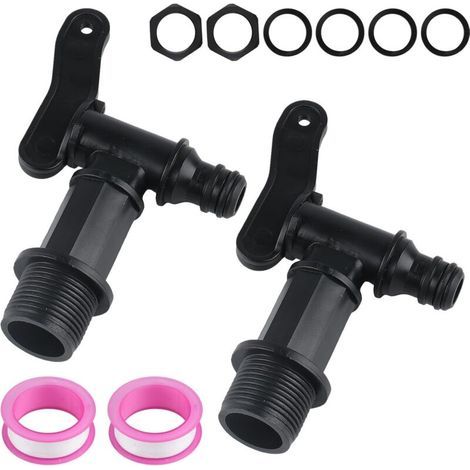 2 Pièces Robinet Cuve Plastique, 3/4 Robinet de Cuve Eau de Pluie, Robinets de Rechange en Plastique pour Citerne de Pluie pour Réservoir Recuperateur d'eau de Pluiede Jardin (1/5)