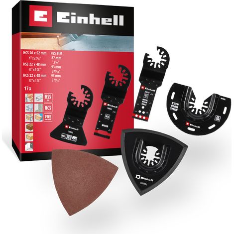 Original Einhell Multitool Set 17-tlg. (BIM/HCS Sägeblätter, Schaber, Trägerplatte, Schleifdreiecke, PTFE-Beschichtung, Open-Back-Aufnahme) (1/5)