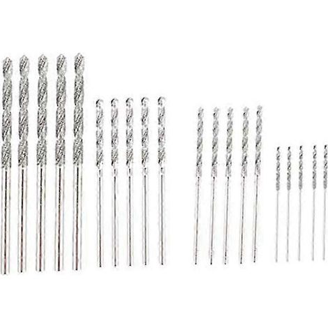 Ensemble de 20 forets diamantés, 4 tailles : 1 mm, 1,5 mm, 2 mm et 2,5 mm. Pointe torsadée. Idéal pour la création de bijoux, de coquillages et de surfaces en verre de mer. (1/5)