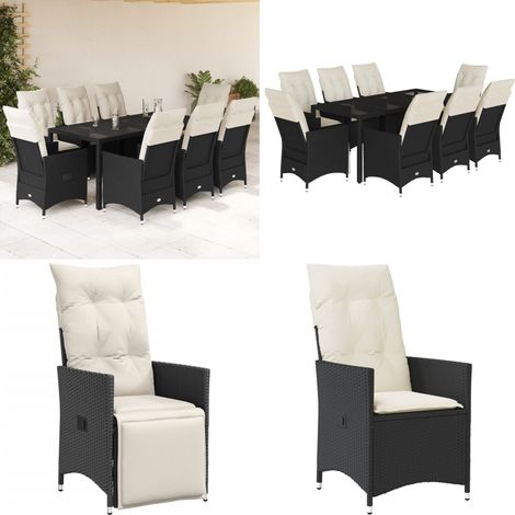 Ensemble à manger de jardin 9pcs coussins noir résine tressée - Ensemble Salon De Jardin - Mobilier De Jardin - Chaises Pliantes - Table Basse - Résine Tressée - Home & Living (1/5)
