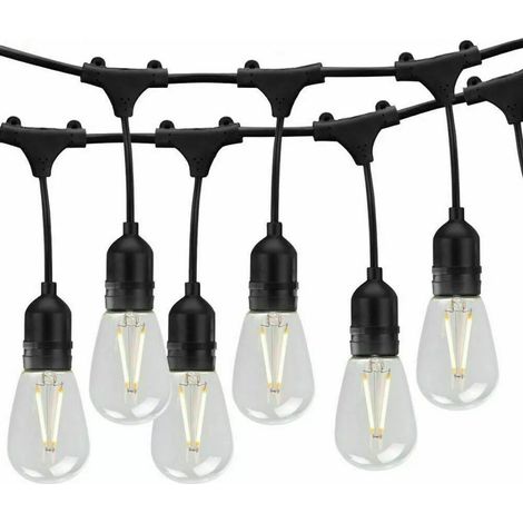 Catena Luminosa Esterno LED 10M/15M, 10/15 Portalampade E27, Bianco/Nero Nero 10 Metri