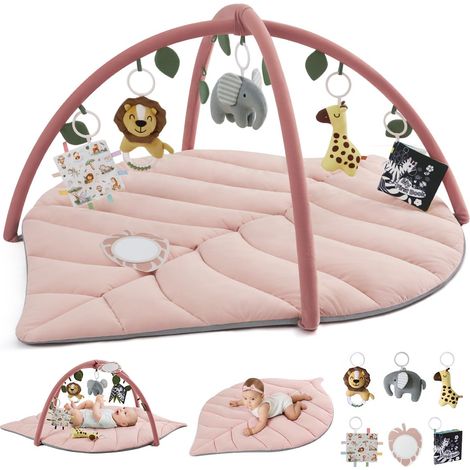 Tapis d éveil Bébé avec Arche Amovible Forme des Feuilles Tapis Éveil Bébé 6 Jouets Développement Sensoriel et Moteur Progressif (1/4)