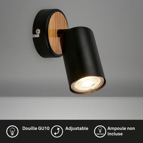 Applique murale pivotante Noir et Bois Douille GU10 Max 9W Éclairage directionnel pour salon chambre ACCESSOIRES POUR PULVERISATEUR (1/5)