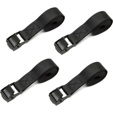 Sangle Arrimage, 4 Pièces Sangle d'Arrimage avec Boucle de Serrage en Alliage de Zinc, Sangle à Cliquet de Réglable Tension, pour Moto, Voiture, Porte Vélo (Black) (1/5)