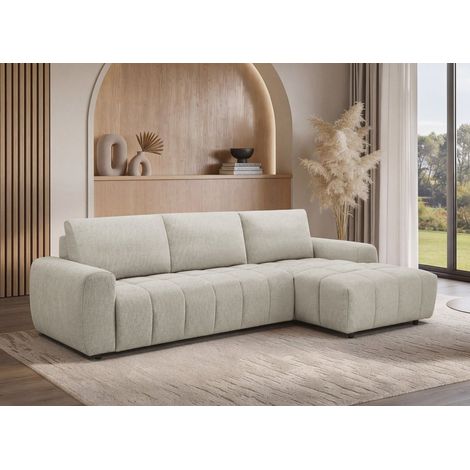 Canapé d'angle convertible ouverture express en tissu beige