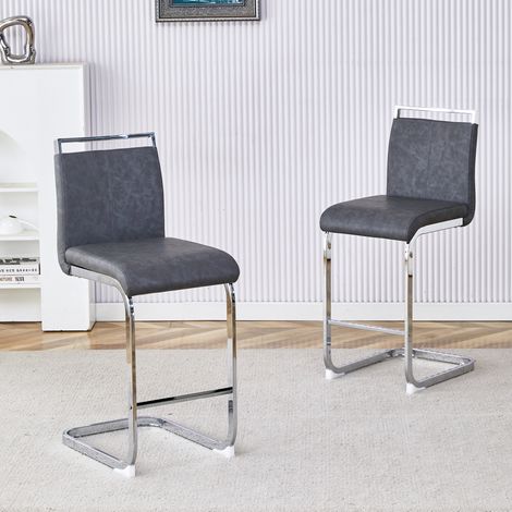 Set de 2 taburetes de bar de PU gris oscuro y metal plateado, 96,5 cm HAVRYA (1/5)
