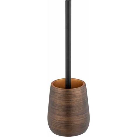 WENKO Kit accessori per WC Palena, porta-spazzola in poliresina di alta qualità, spazzola WC con testa intercambiabile per una pulizia igienica, Ø 12,5 x 37 cm, bronzo (1/2)