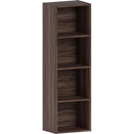 4 Niveau Cube Bibliothèque, Moderne Space-Saving Meuble de Rangement for Salon, Chambre Or Bureau, Autoportant Exposition Shelf, H106xW32xD24cm (Noyer) (1/5)