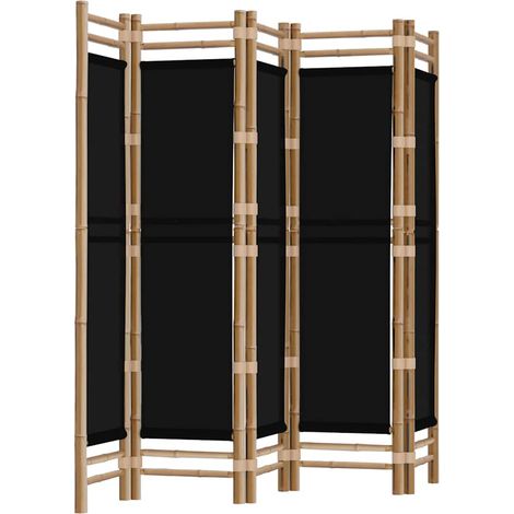 Paravent Cloison de séparation pliante 5 panneaux, Pour Jardin, Balcon, Terrasse 200 cm Bambou et toile OIB1972E (1/5)