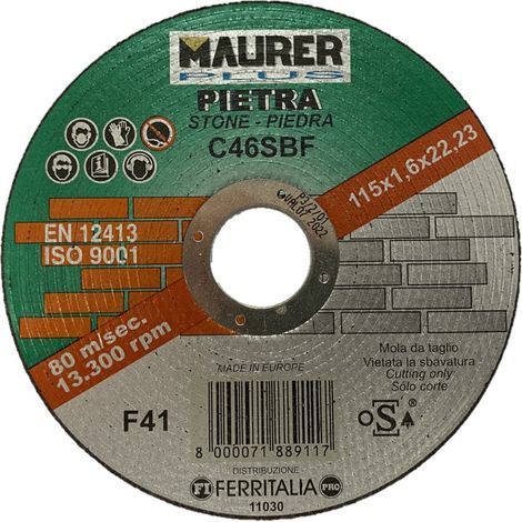 Mola Abrasiva per Taglio Marmo Misura 115X1,6 mm Foro 22 mm  Maurer Plus
