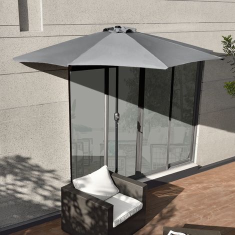 [casa.pro] Sombrilla de media pantalla con manivela gris Ø300cm para jardín, terraza (1/5)