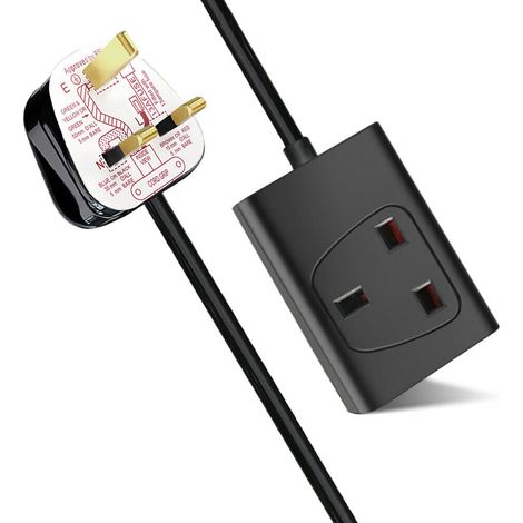 Extrastar 1 Way 13A Extension Leads with Cable 3G1.25, 2M, Black